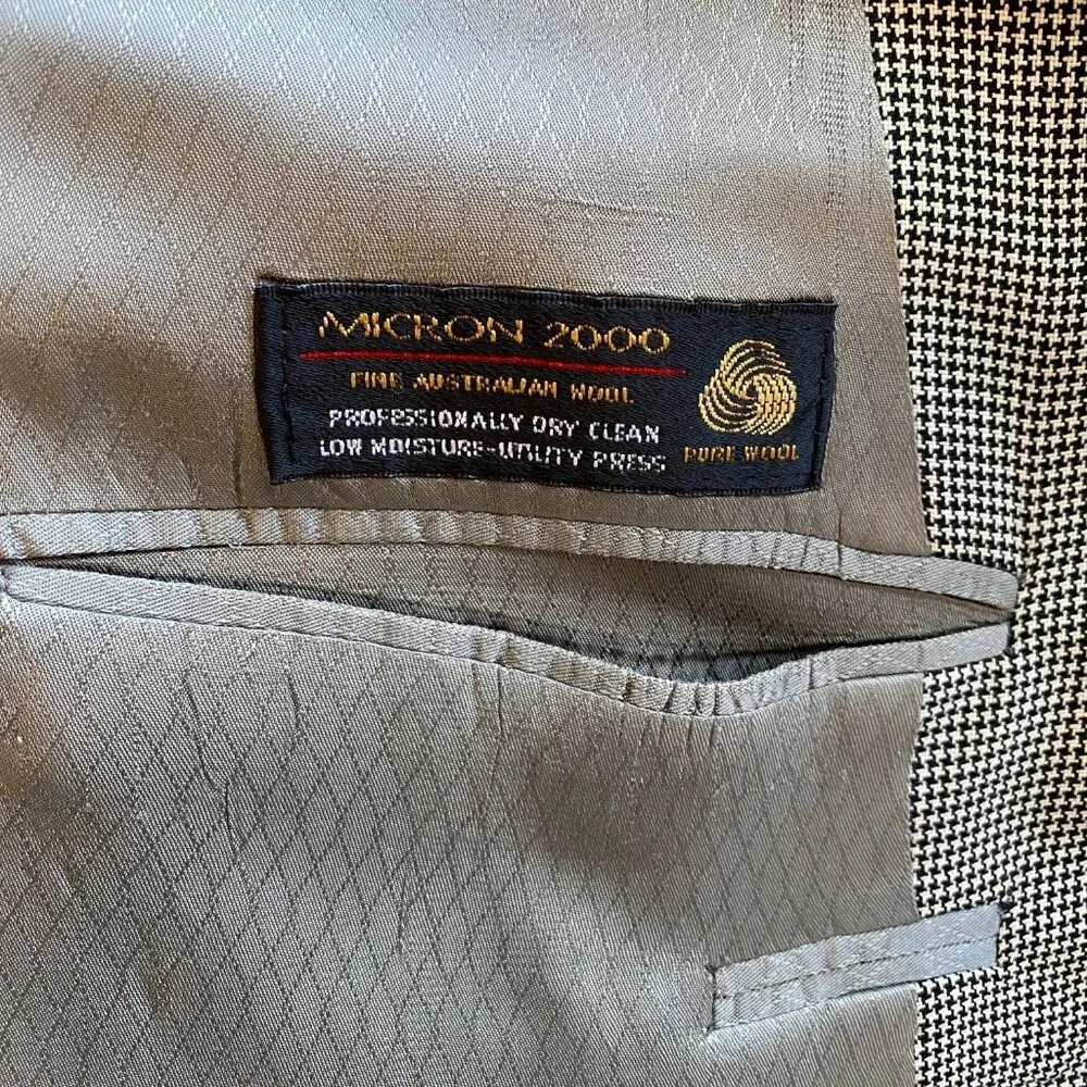 Hart Schaffner Marx Herringbone Wool Sport Coat Blazer Jacket 43L Black Ivory